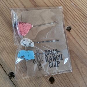 Stone Hair Pins Set - Pink, White, and Blue